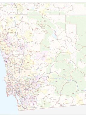 San Diego County  or St Louis County Zip Code Maps Laminated New